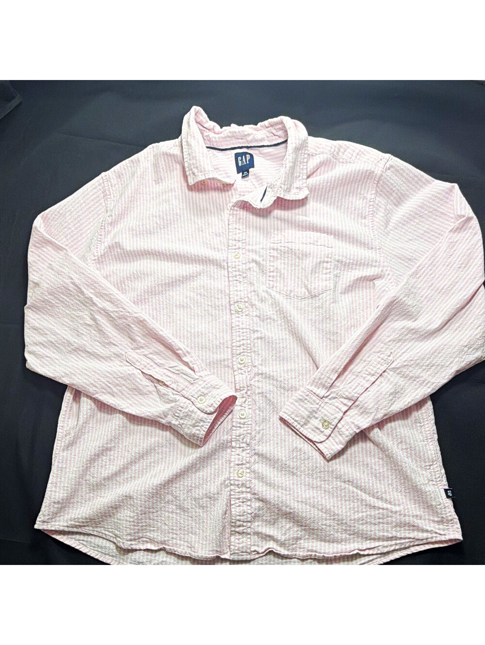 Gap Men’s 2XL Pink White Striped Cotton Woven Long Sleeve Button-Up Shirt